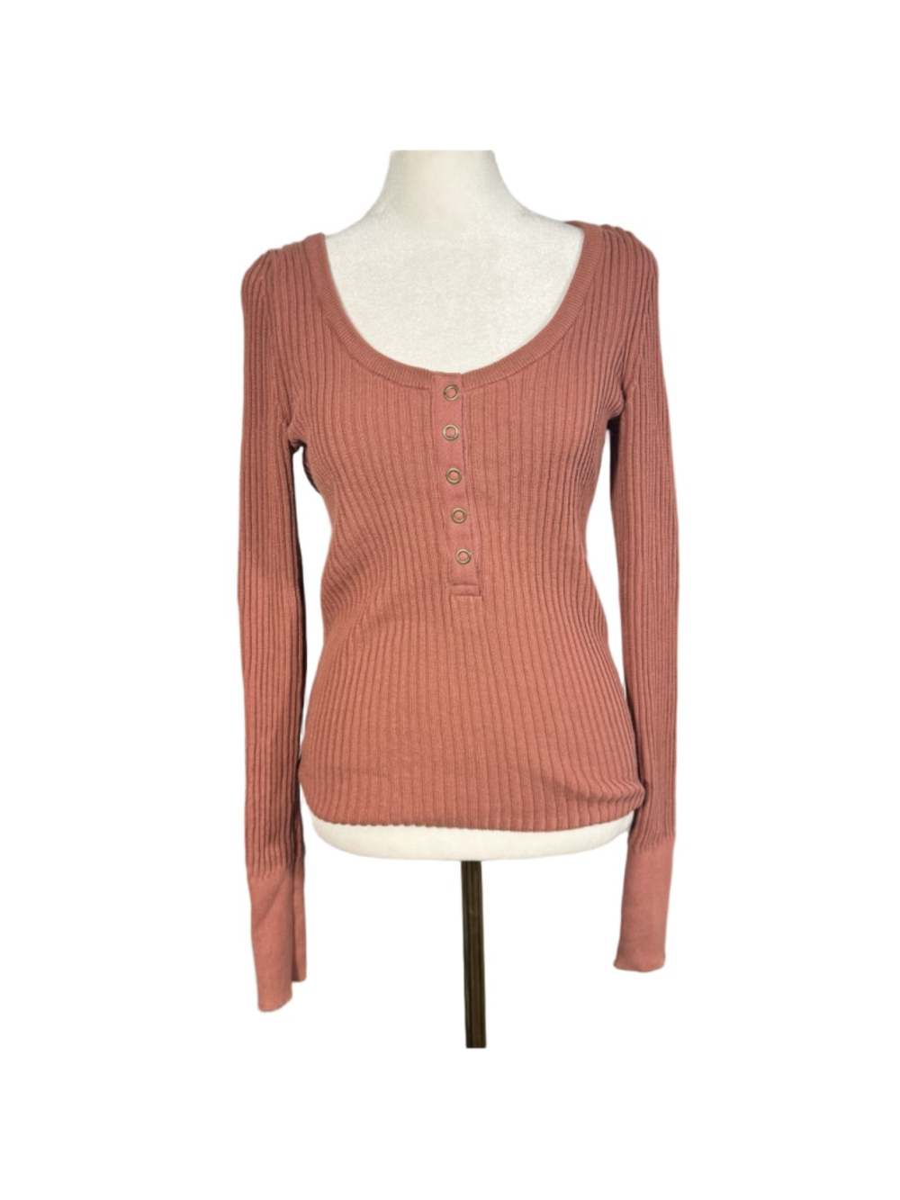 Size S Arizona Jean Co Light Rust Brown/ Dusty Rose Ribbed Long Sleeve Top